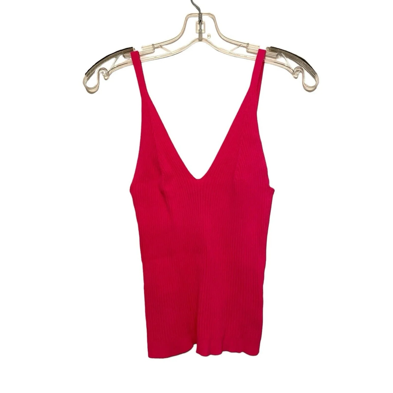 Lini Ribbed‎ Stretch Twin Set Cardigan Cami 2 Piece Women Size Small Bright Pink - Image 5