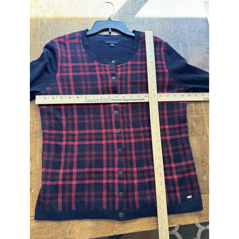 Tommy Hilfiger Women's Marilyn Sparkle Plaid Cardigan Size: L 100% Cotton GR - Image 10