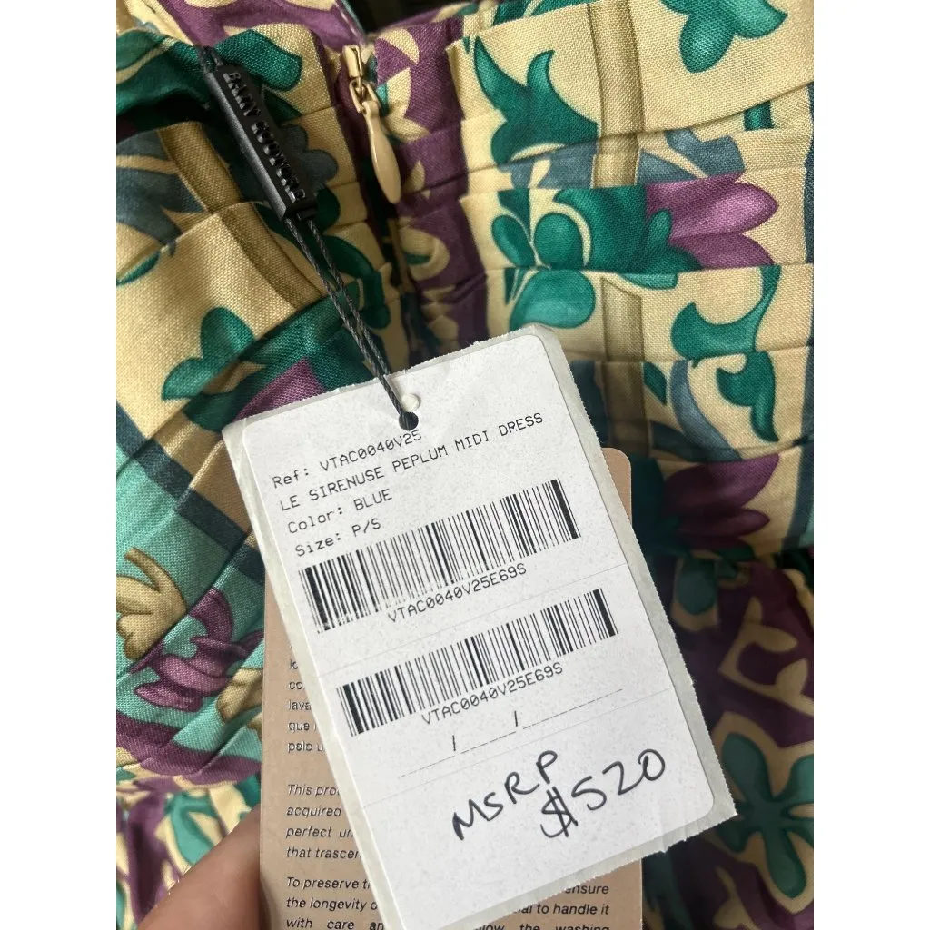 Adriana Degreas Le Sirenuse Peplum Midi Dress Blue Womens Size Small - Image 9