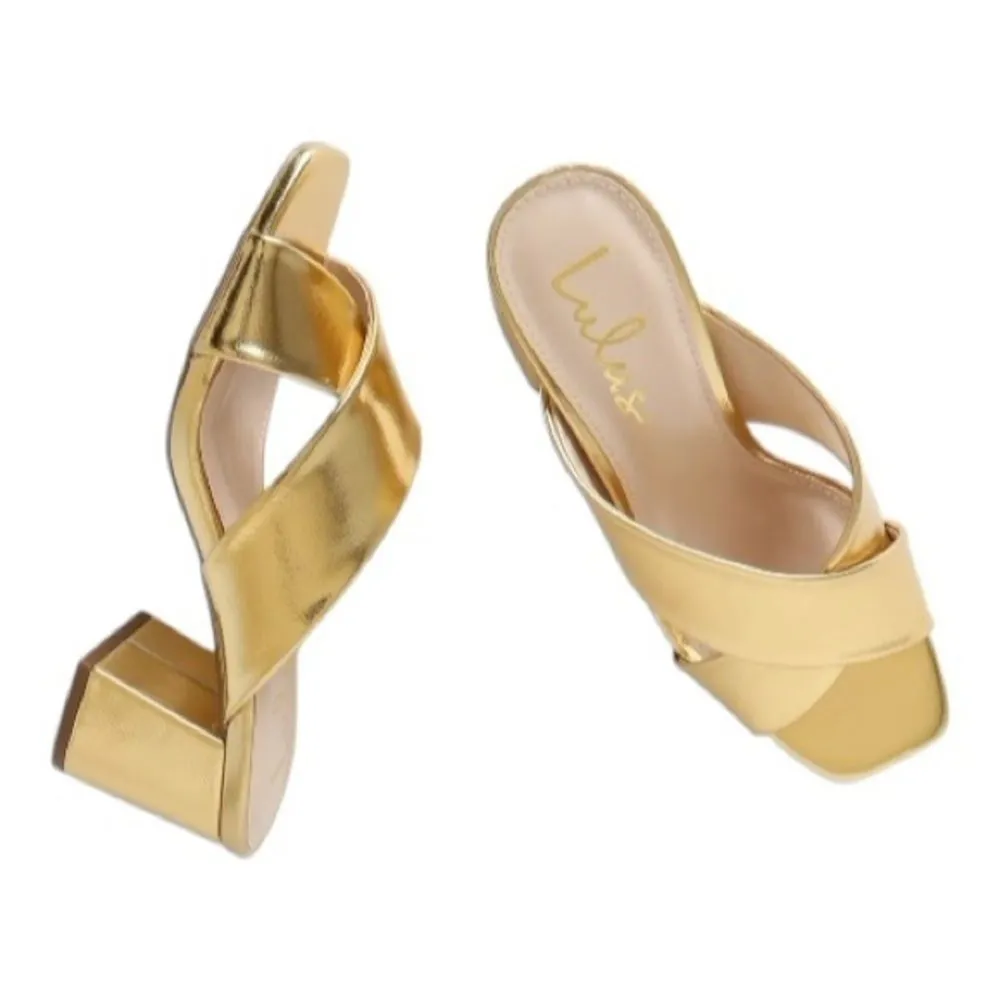 Lulus Ybarra Gold High Heel Slingback Sandals Size 6 Party Shoes - Image 3