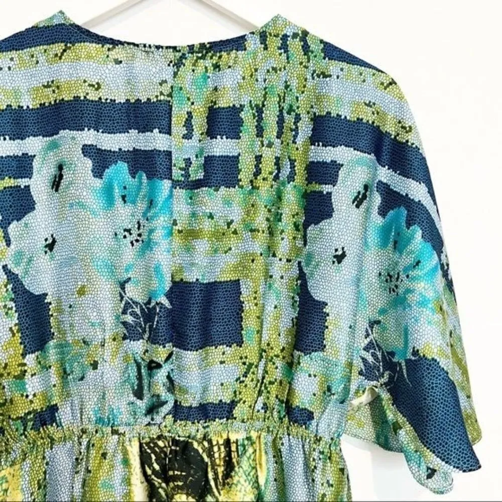 Ark & Co Green Blue Floral Mini‎ Dress Artsy Resortwear Beachy Boho Size Small - Image 6