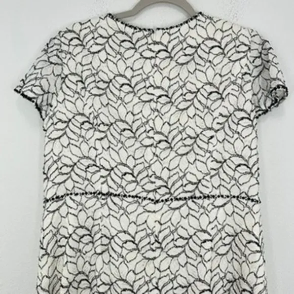 Adrianna Papell White‎ Lace Dress with Black Beaded Trim Size 16 Cocktail Resort - Image 6