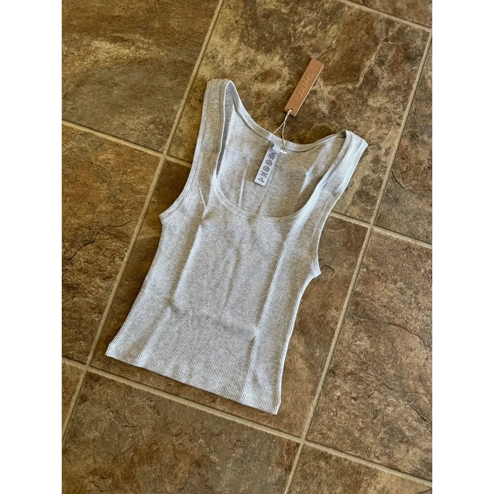 Skims Cotton Rib Tank Light Heather Grey Size XS - Image 2