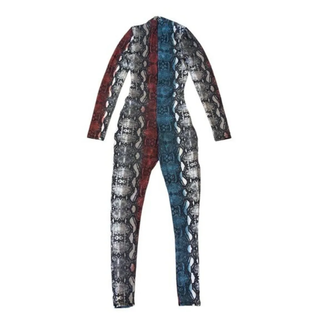 May Pink Snake Print Jumpsuit Small‎ Long Sleeve Bold Y2K Night Out Trendy - Image 6