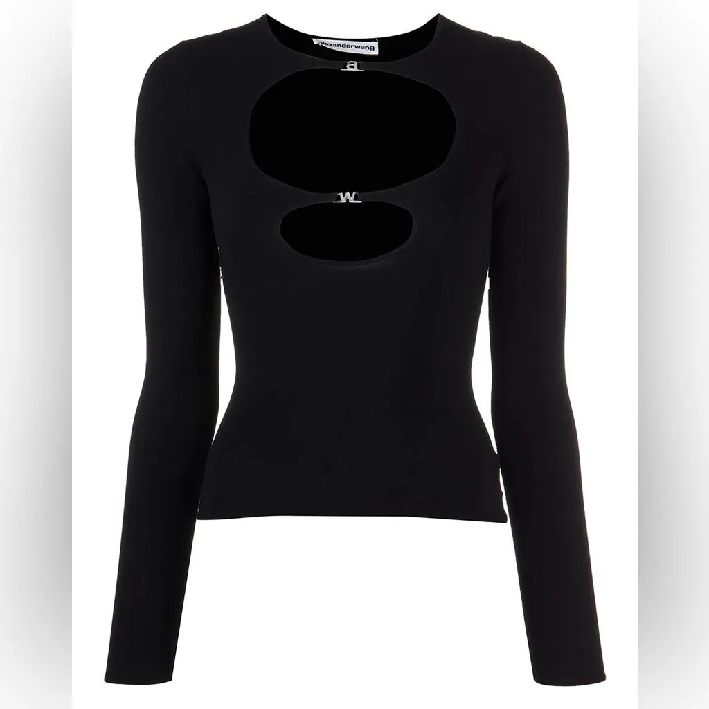NWT Alexander Wang Crystal Embellished Cutout Stretch Knit Top In Black - Image 4