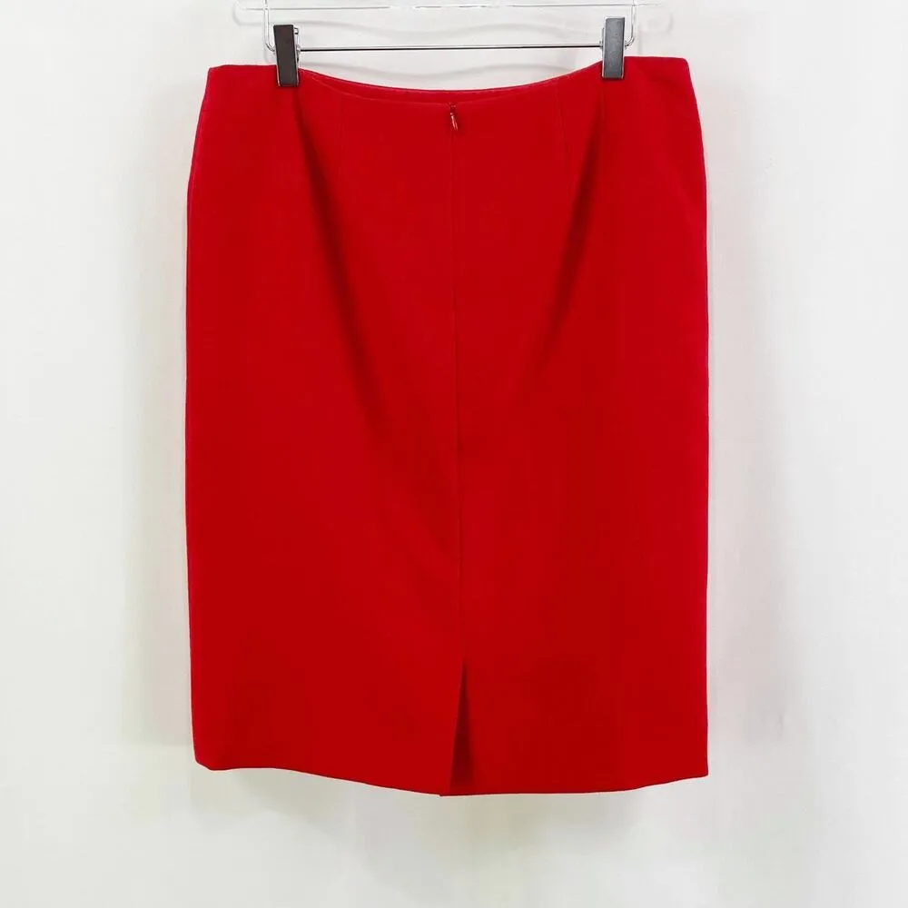 ESCADA Y2K 00s Red 100% Wool Knee Length Pencil Skirt Size 10 - Image 4