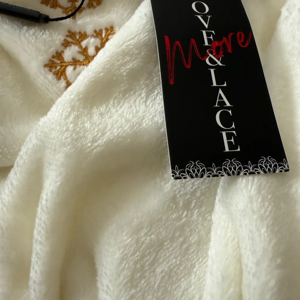 Holiday Fleece Cream Pullover Sweater Women's Sequin Wine Champagne Glass NWT L Size L - Image 8