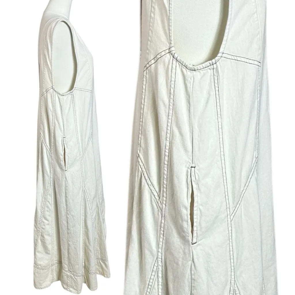 Free People Santino Denim Zip Front Midi Dress in Ecru Size Large Minimalist - Image 11