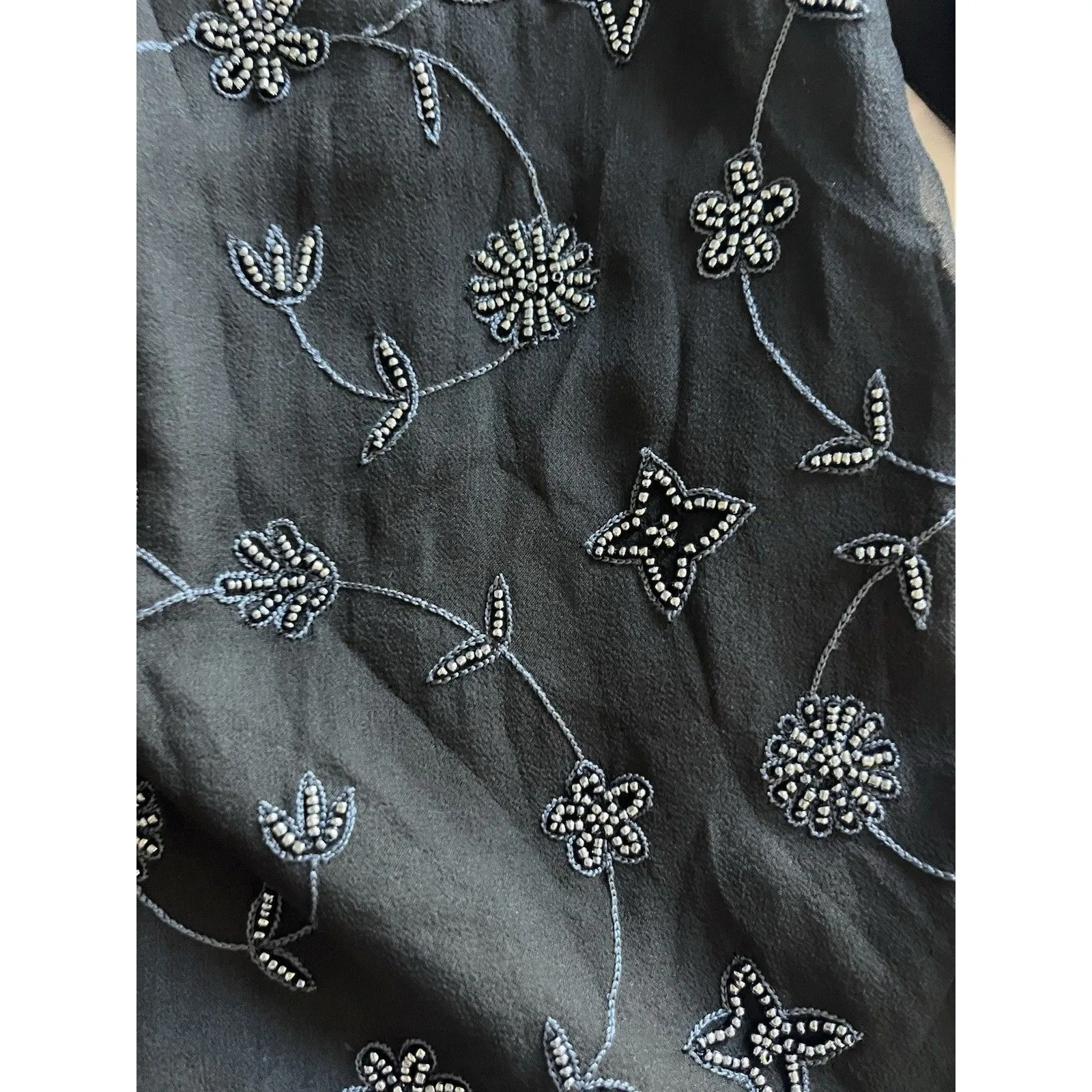 Vtg Shanghai Nites Silk Beaded Dress Overpiece NWT Dead stock Size Small Blue - Image 4