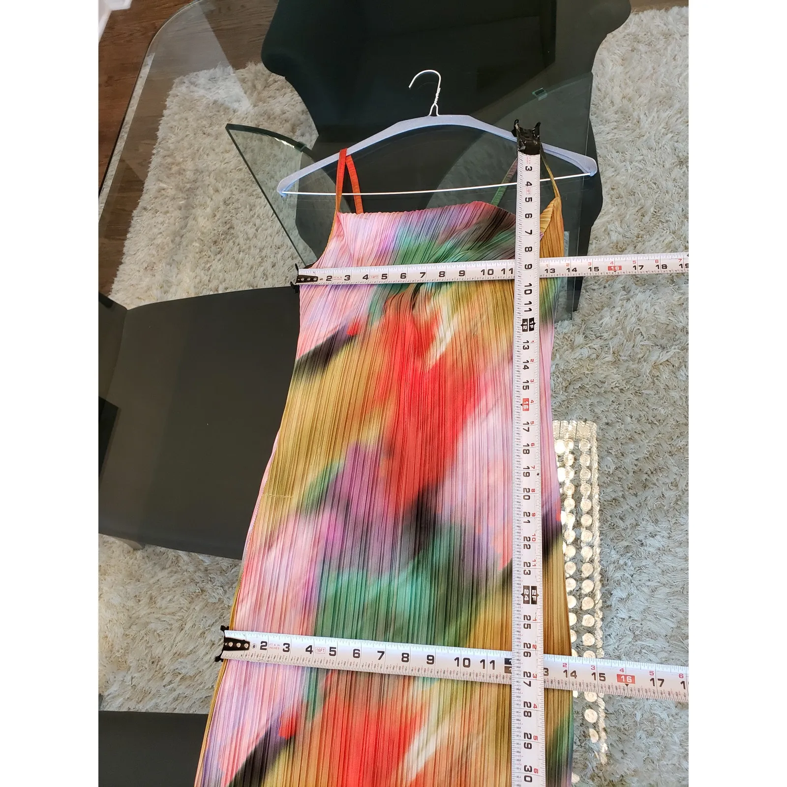 PrettyLittleThing US 12 Multicolor Pleated Cowl Neck Maxi Dress Spaghetti Strap - Image 12