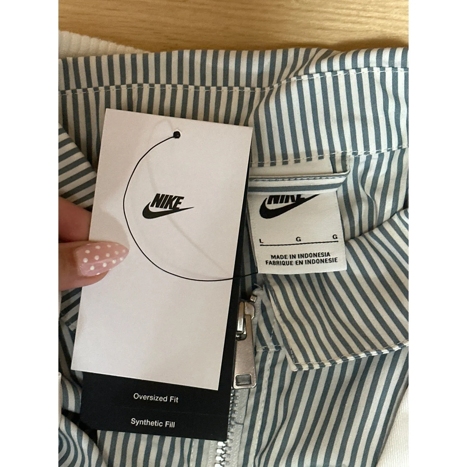 NEW Nike Destroyer White Gray Striped Oversized Canvas Cropped Jacket Size L - Image 5