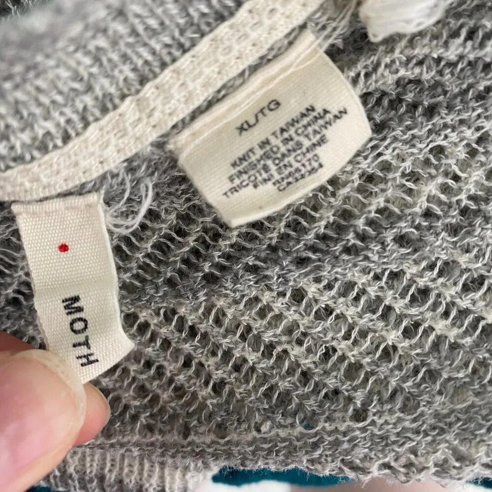 Anthropologie MOTH Marled Sheer Pullover Sweater Gray White V Neck Open Knit XL - Image 5