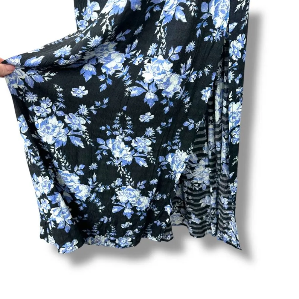 Free People Jaymes Blue Floral Print Square Neck Long Sleeve Cottage Midi Dress - Image 7