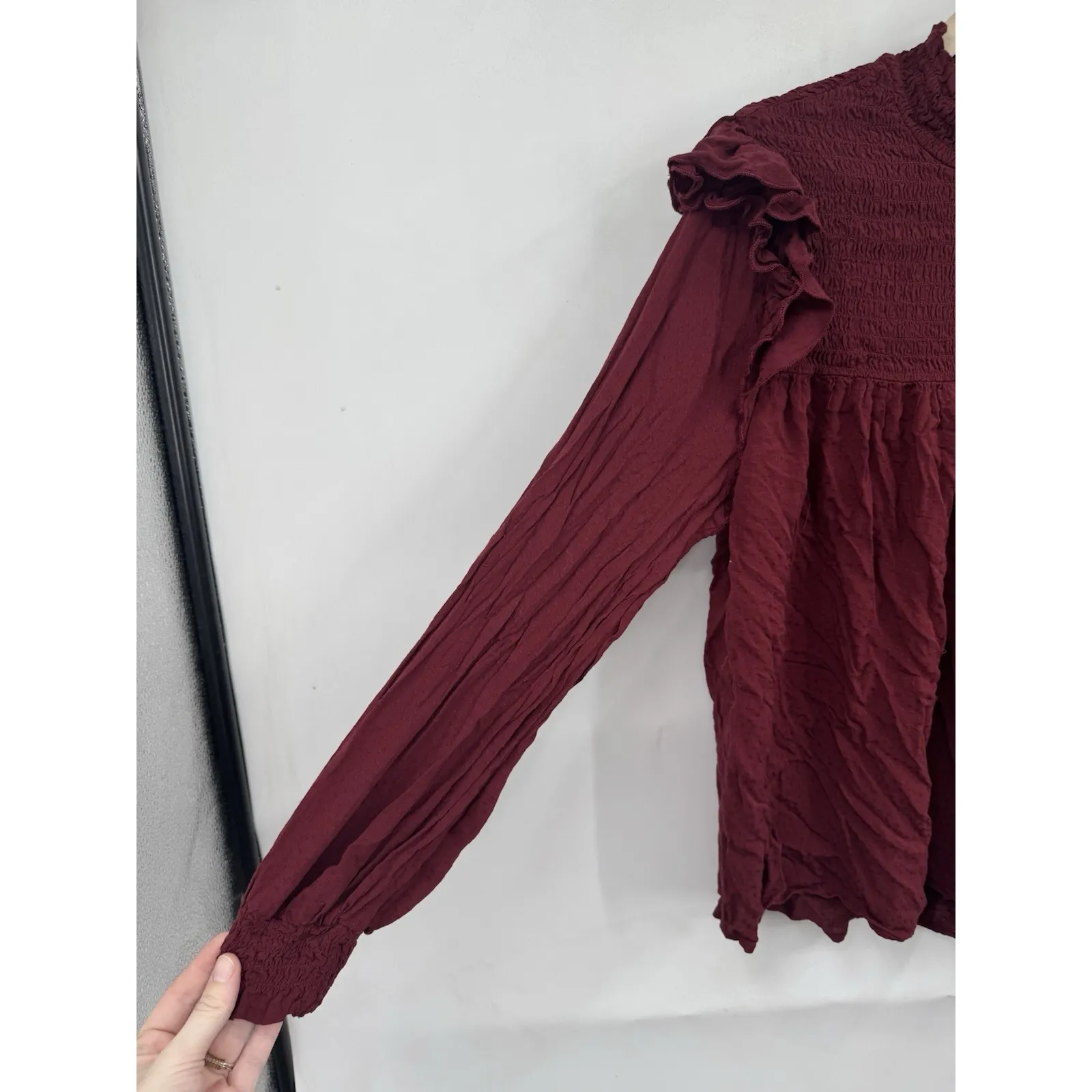 Knox Rose Boho Cottage Blouse Women L Burgundy Fairy Grunge Dark Coquette - Image 7