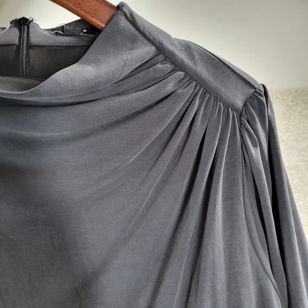 Express Modest Maxi Dress Womens XL Black High Mock Neck Ruched Shoulder New - Image 13