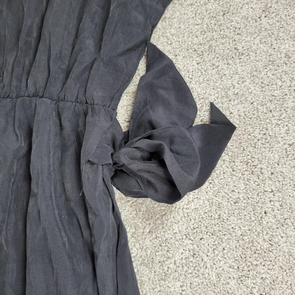 Yoins Womens Wrap Dress Large Black Tie Crewneck Short Sleeve Ruched Mini NEW - Image 5