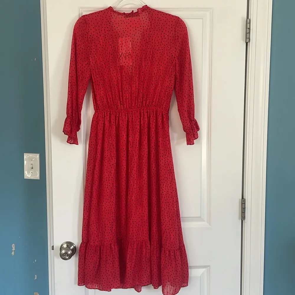 NWT Zara Polka Dot Midi Dress Red and Black Size XS Ruffle Cute Holiday - Image 12