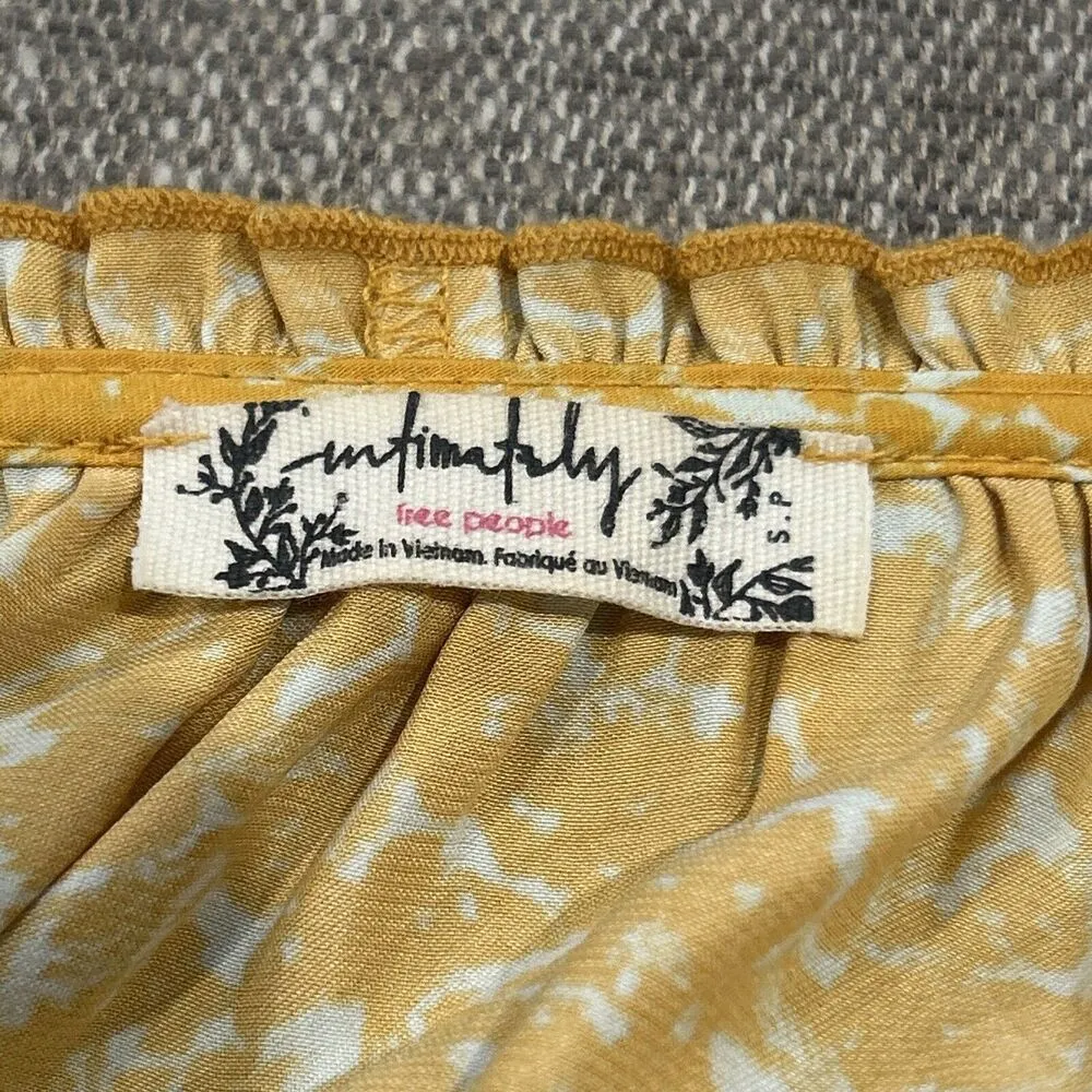 Intimately Free People Bodysuit Womens Small Yellow Floral Tie Neck Balloon Slv - Image 3