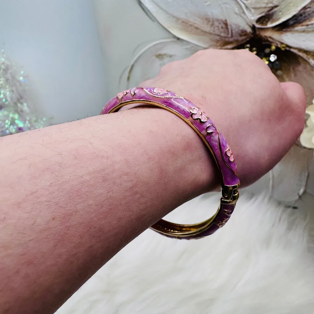 Purple Flower Enamel Cloisonne Bracelet Bangle - Image 6