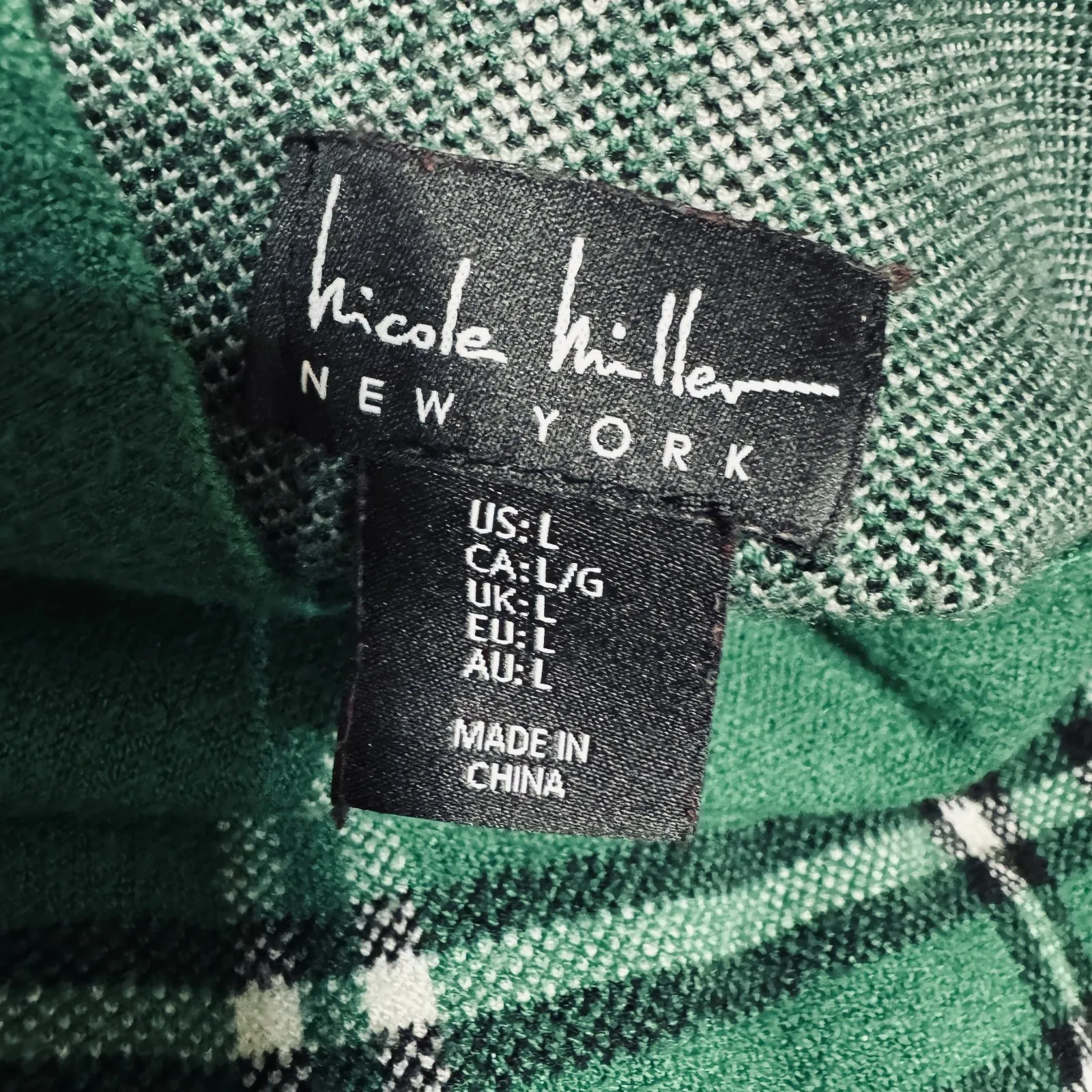 Nicole Miller New York Women’s Plaid Mock Neck Sweater Plaid Green Black Large - Image 4