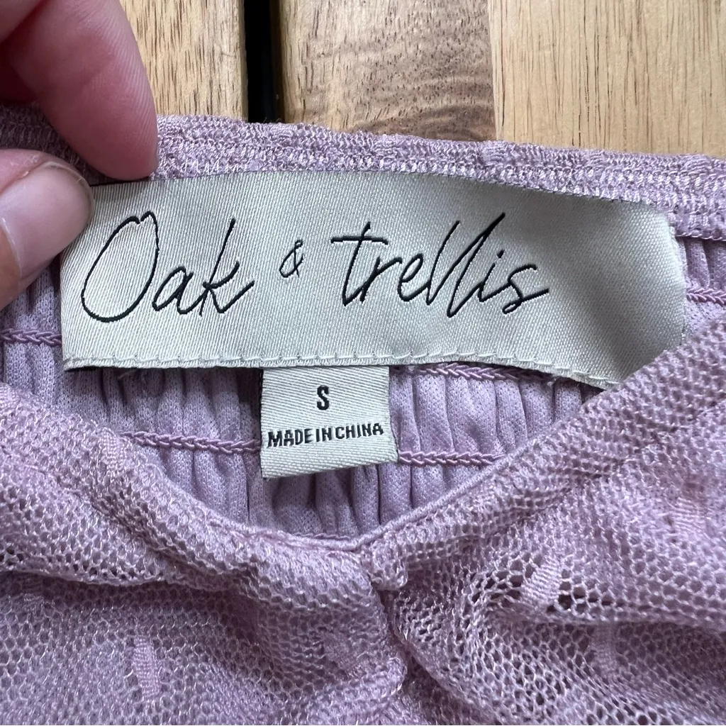 Oak & Trellis Lavender Smocked Mesh Sleeve Blouse Women’s Small Purple - Image 6