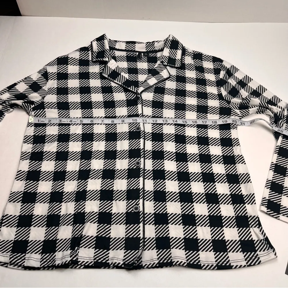 Kensie Women SZ Medium Black White Long Sleeve Pajama Top Shirt Button Front NEW - Image 7