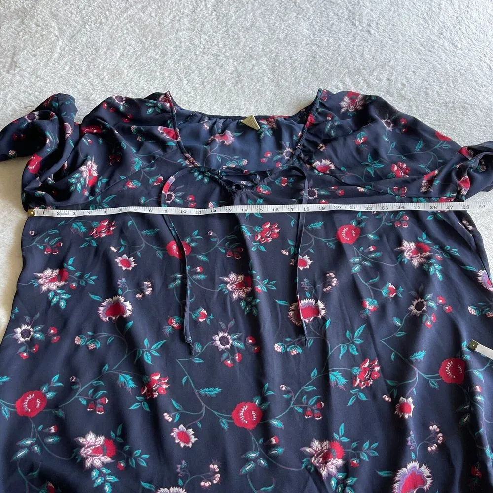 Faded Glory Floral Top Blouse Womens Size 3X Dark Navy Lace Up Bell Sleeve Boho‎ - Image 6