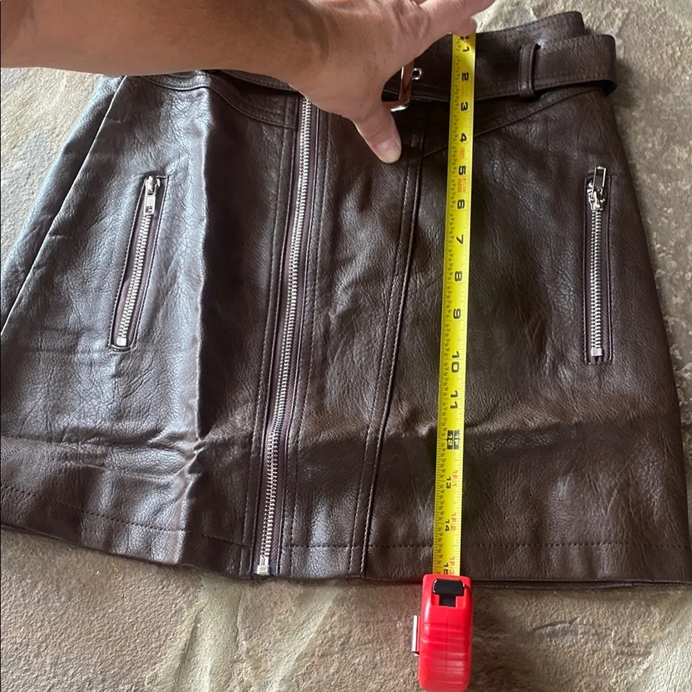 Harlee Brown Vegan Faux Leather Skirt biker zippers Moto XS NWT - Image 7