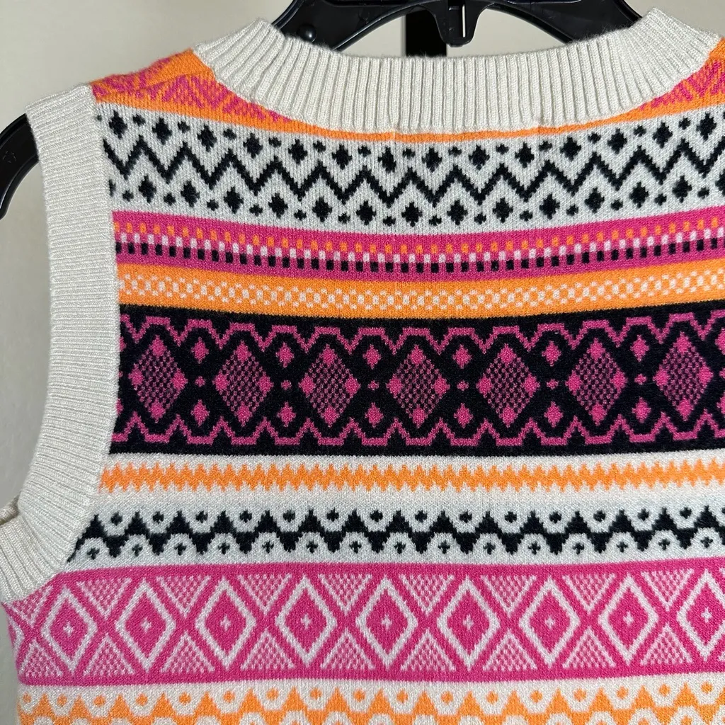 Willow & Wind XS Sleeveless Crewneck Fair Isle Sweater Vest Knit Y2K Preppy Pink - Image 3