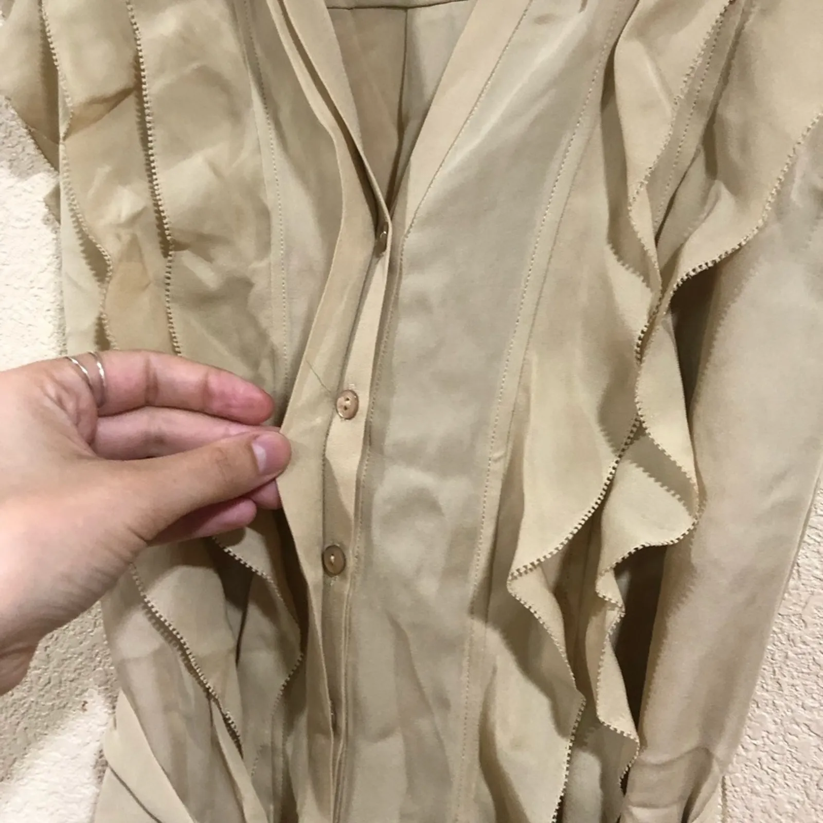 New L’Agence tan ruffle button front mini dress - Image 4