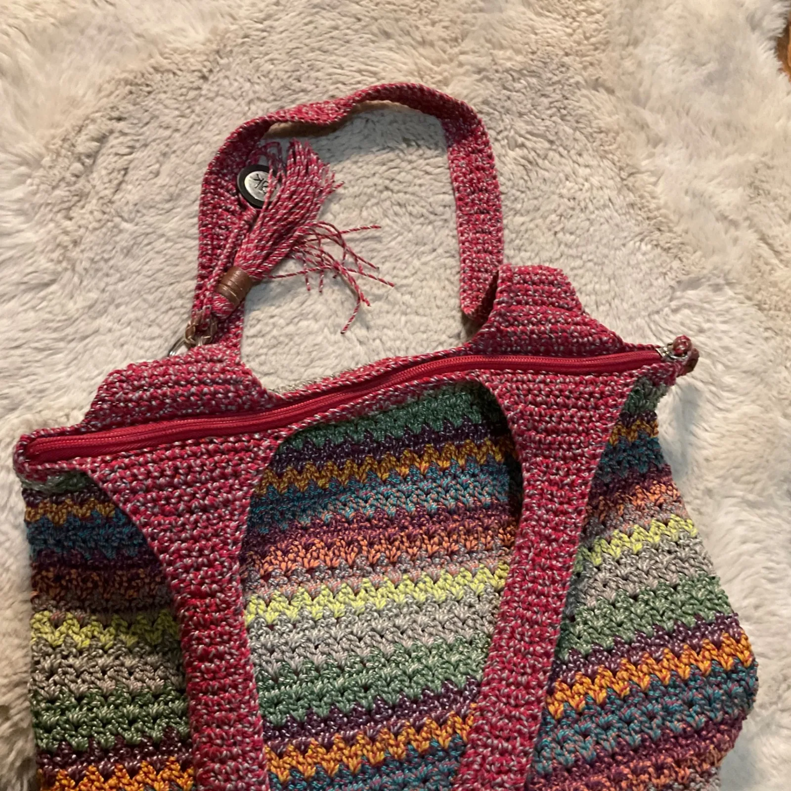 The Sak Striped Crochet Hobo Shoulder Bag Colorful Boho Hippie Tote Belle WCharm - Image 7
