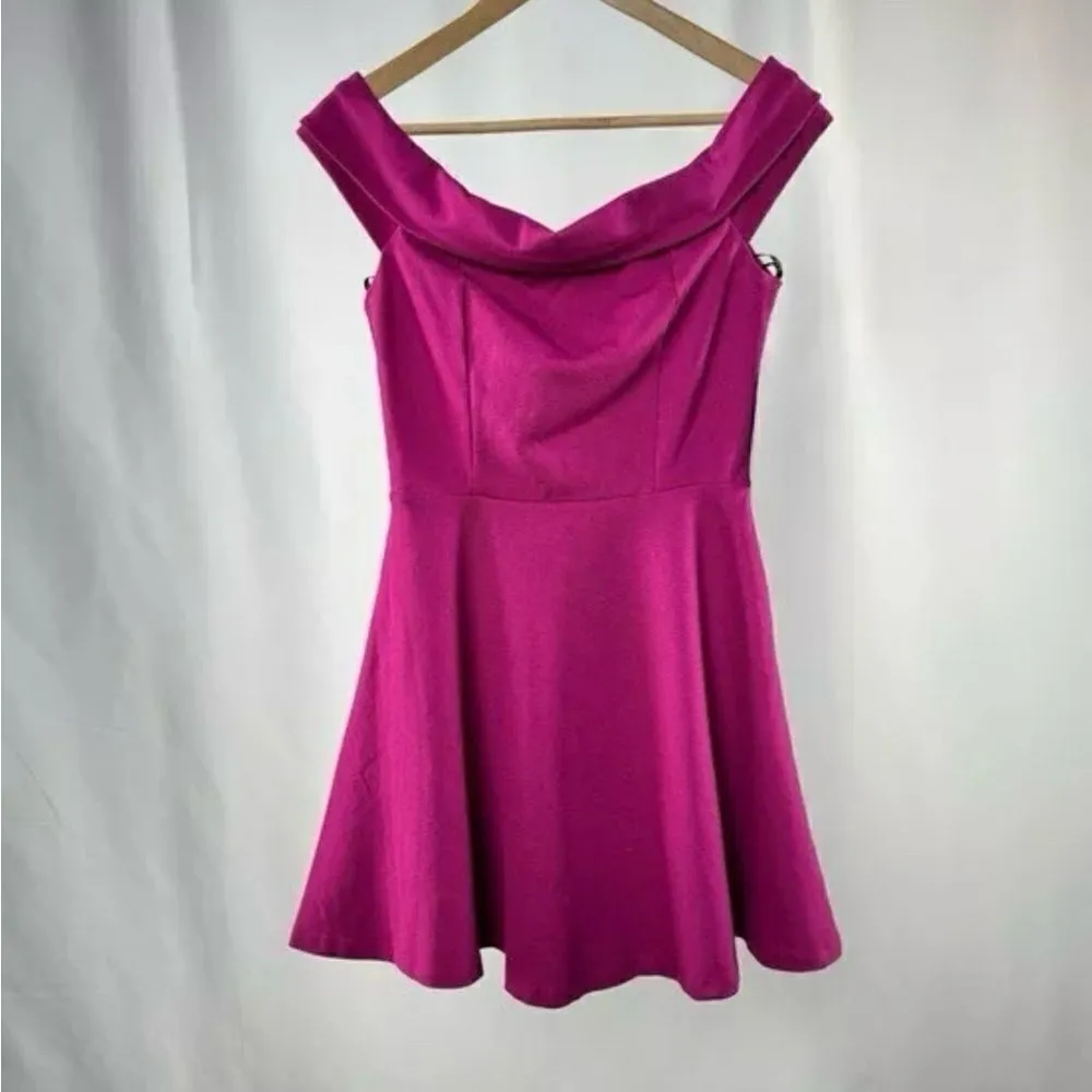 Lulus Season of Fun Magenta Off-the-Shoulder Skater Dress - Image 7