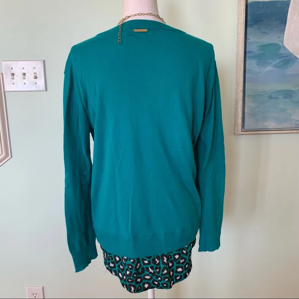 MICHAEL Michael Kors Blue Green Leopard Print Sweater M - Image 6