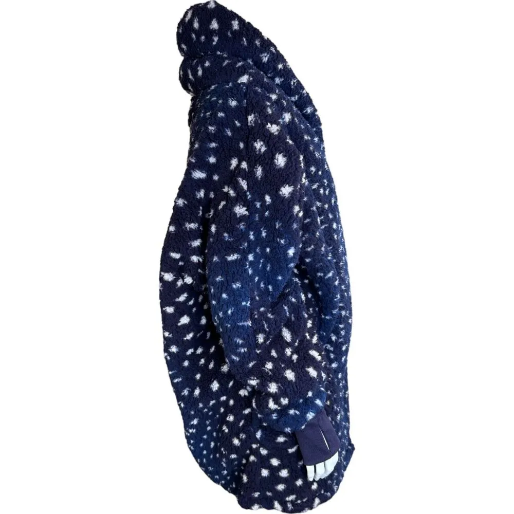 BumbleBella by Jill Martin Regular Sherpa Shawl Collar Button Lounger Navy XS/S Blue - Image 11