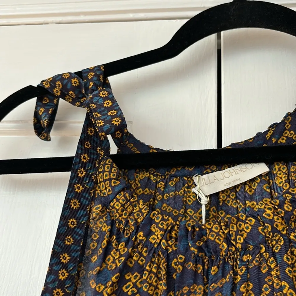 NEW ULLA JOHNSON Mika Dress in Hemlock Midi Size 8 Patterned Shoulder Tie Dress - Image 5