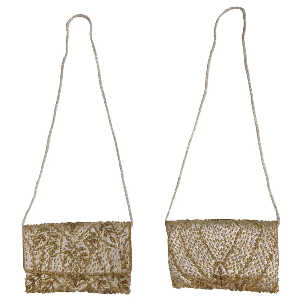 Vtg Formal Gold Beaded Art Deco Large Envelope Clutch Shoulder Strap Prom Bag - Image 3