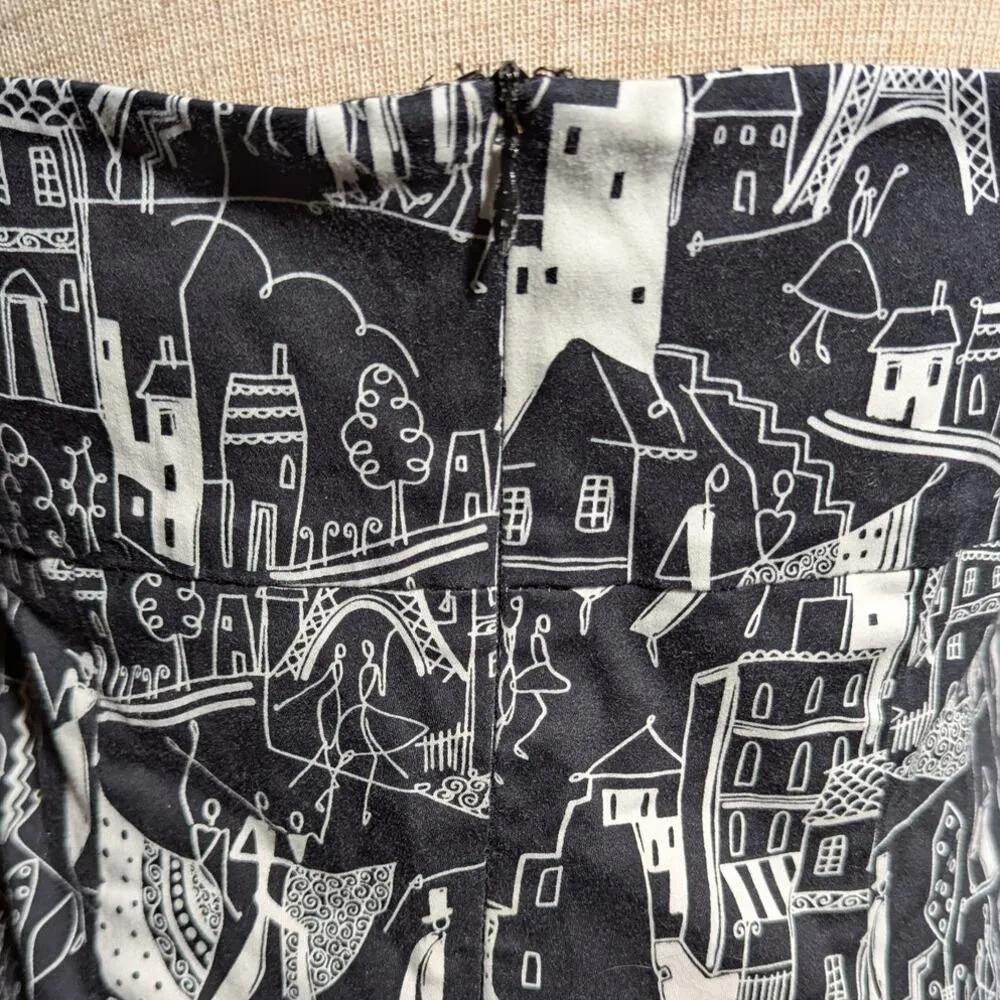 Vtg 1990s Nine West Black White Illustrated Paris City Print Mini Dress Sz 8 - Image 4