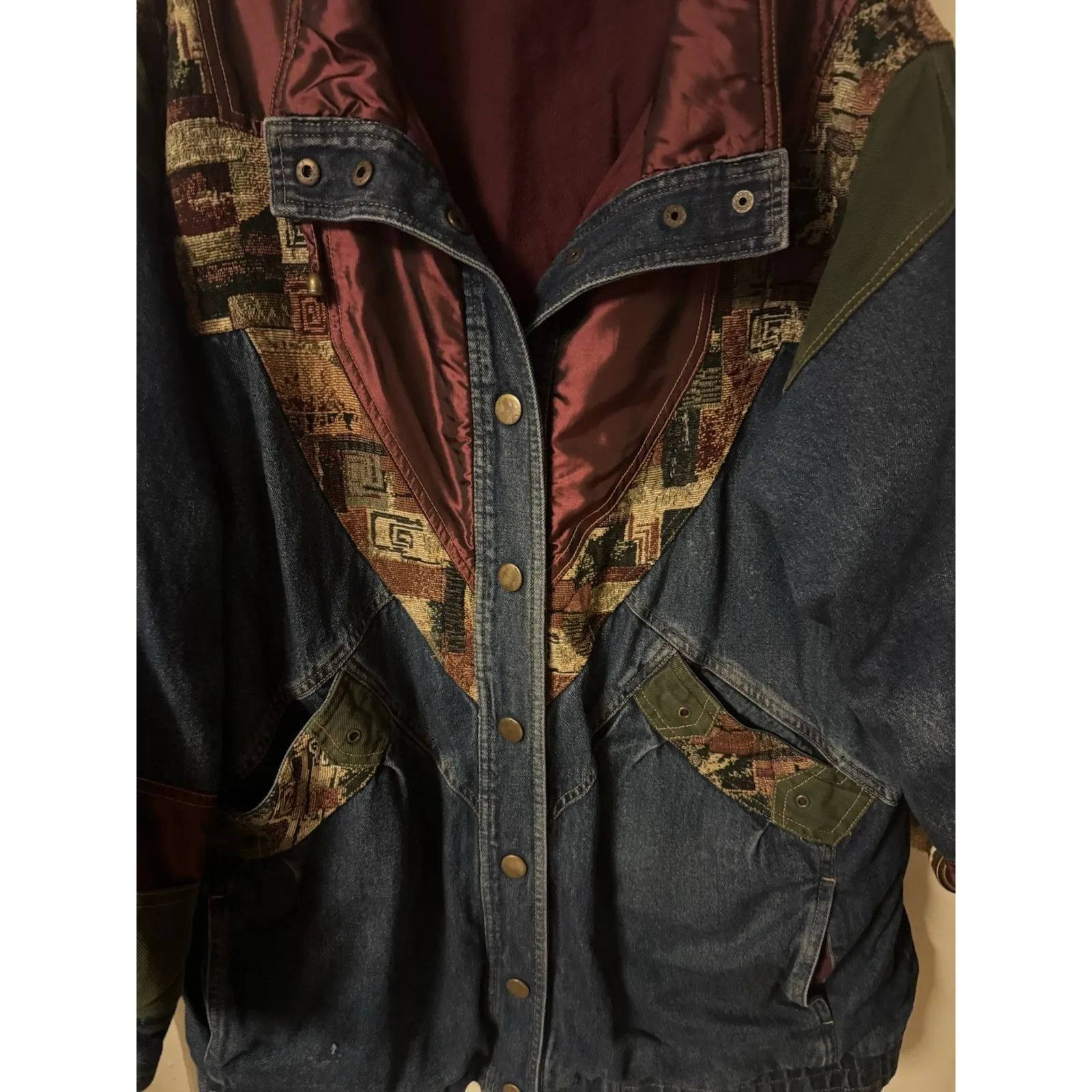 Vintage 90's Blair Patchwork Denim Jacket XL Southwestern Tapestry Western Coat - Image 9
