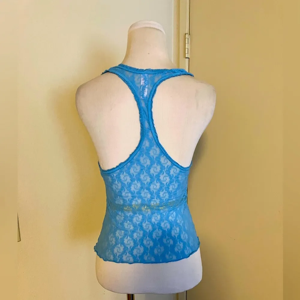 Victoria's Secret teal racer back lace tank top with lettuce trim - Image 2
