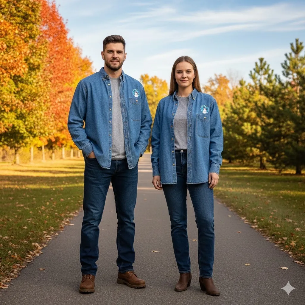 Lee Denim Collection Mens Long Sleeve Button Up Shirt Snowman Patch Blue Size M - Image 7