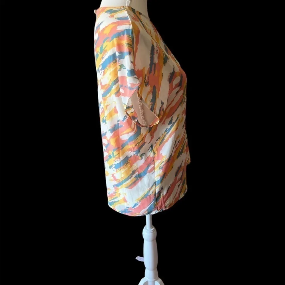 NEW Gilli Multicolor Abstract Print Short Sleeve‎ Blouse Orange - Image 6
