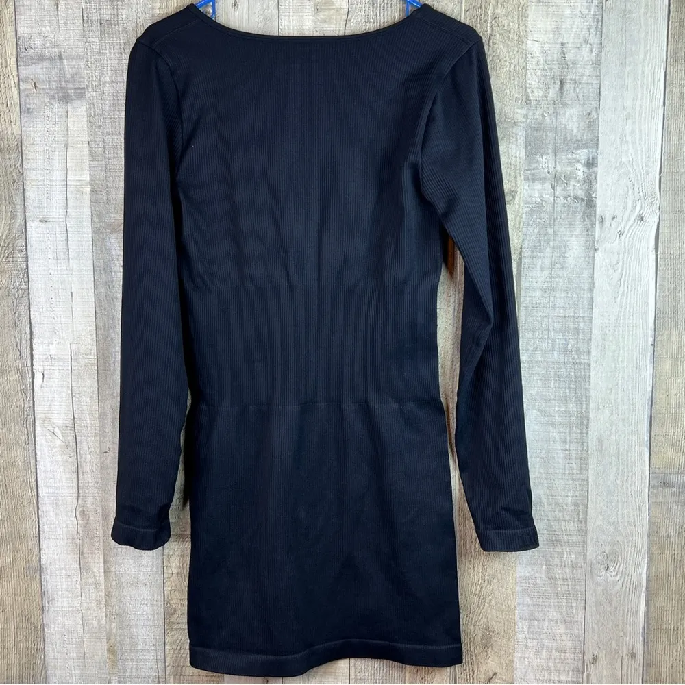 OQQ Black XL Compression Ribbed Dress Long Sleeve Square Neck - Image 2