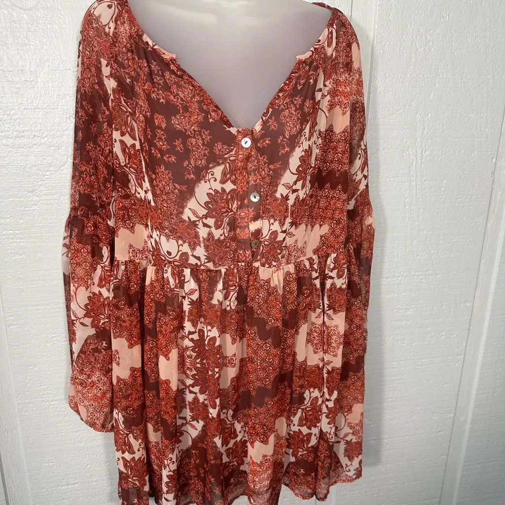 Show Me Your MuMu Red and Pink Floral Tunic Dress Size Small EUC - Image 4