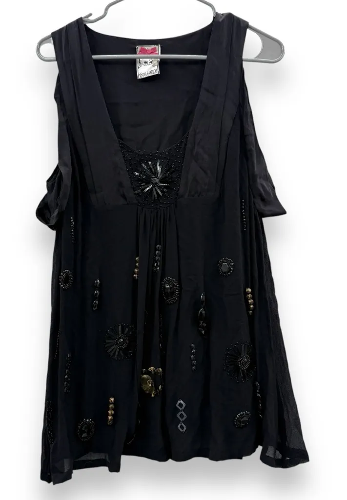Anthropologie Yoana Baraschi 100% Silk Black Beaded Sleeveless Top Sz S - Image 1