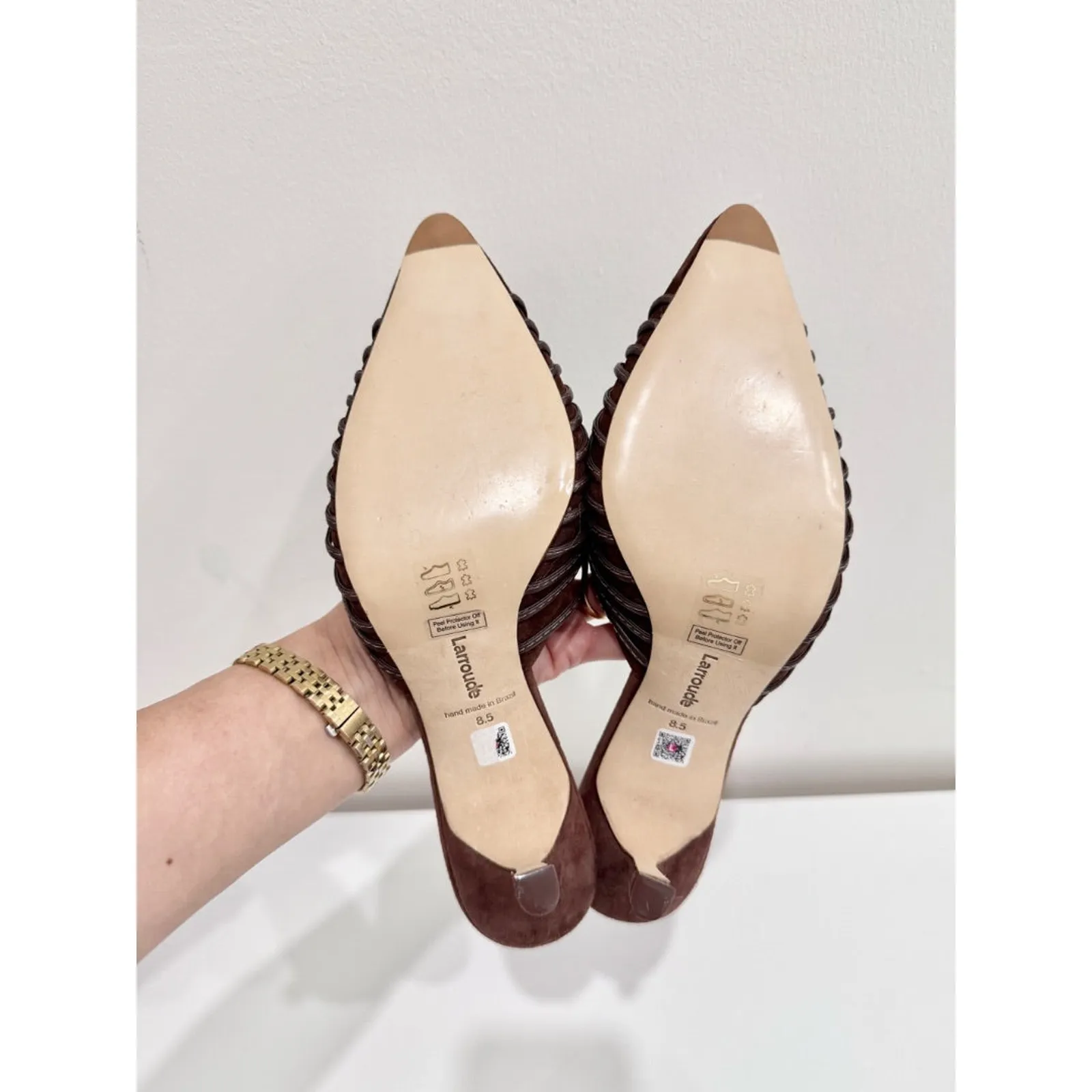 NWOB Larroudé Mini Valerie Kid Suede Leather Pump Heels Brown Women's Size 8.5 - Image 7