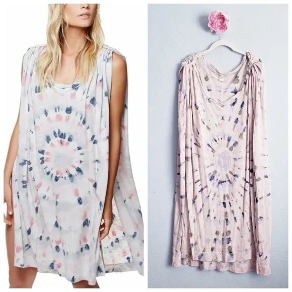 Free People Cream Tie Dye Kaleidoscope High Slit Tunic Dress - Image 2