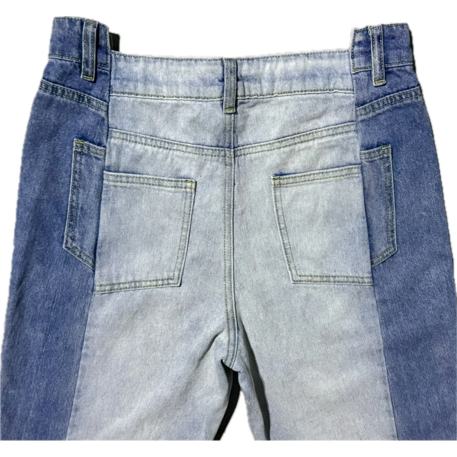 SHEIN Two-Tone Contrast Panel Straight Leg Jeans Blue Light Wash – Small - Image 3