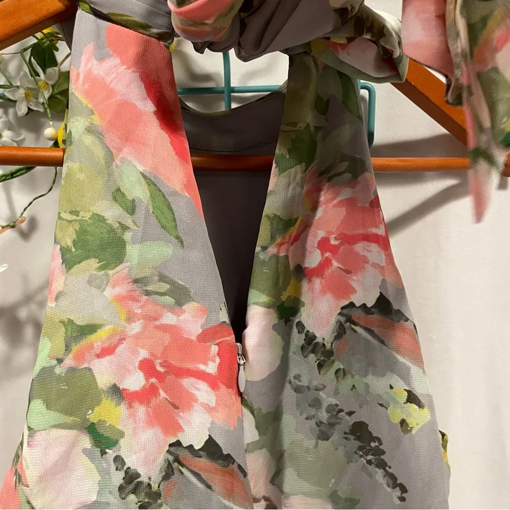 Stunning floral roses maxi halter blouson dress Adrianna Papell flowy boho sexy - Image 13