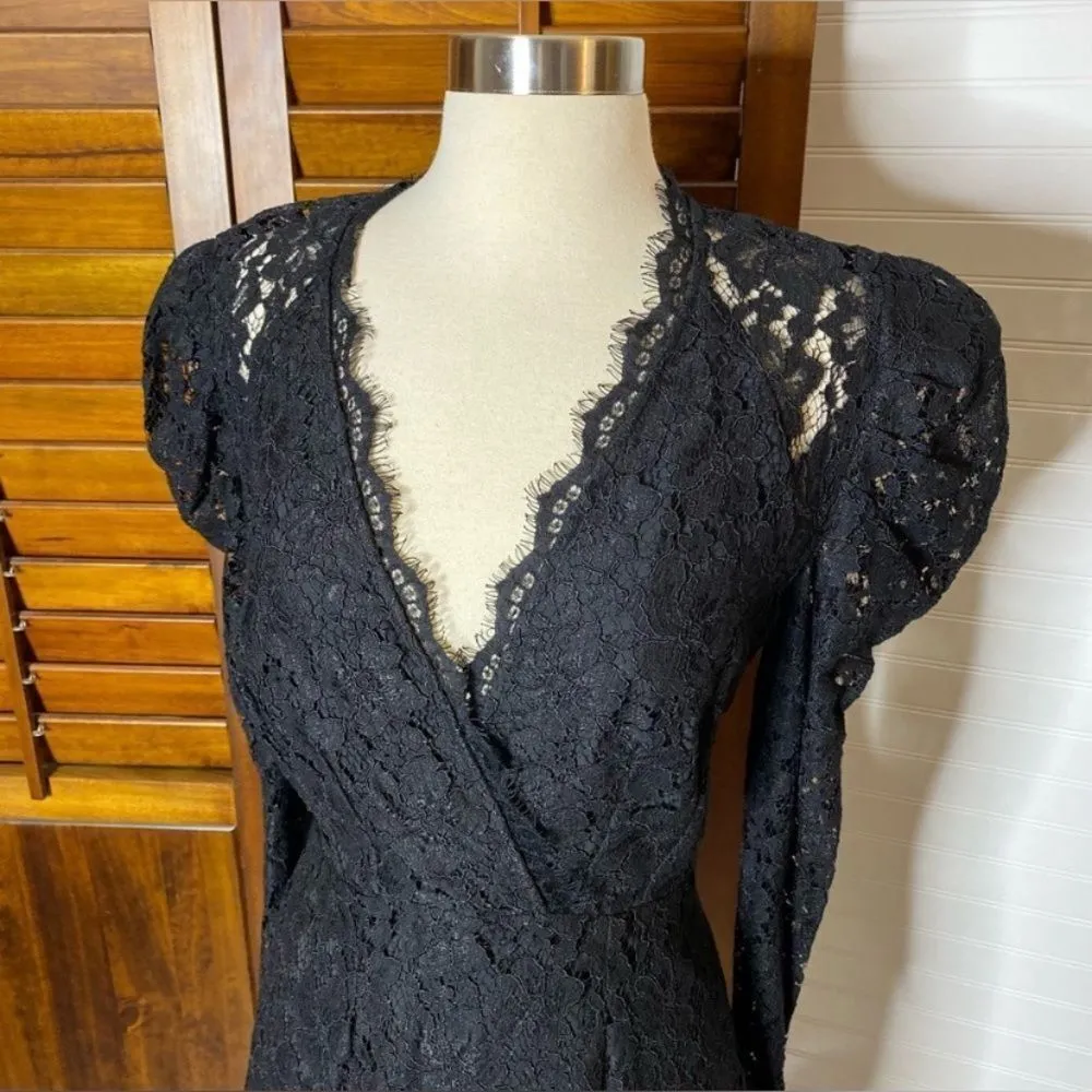 WAYF Spencer Black Lace Puff Sleeve Mini Dress - Image 3