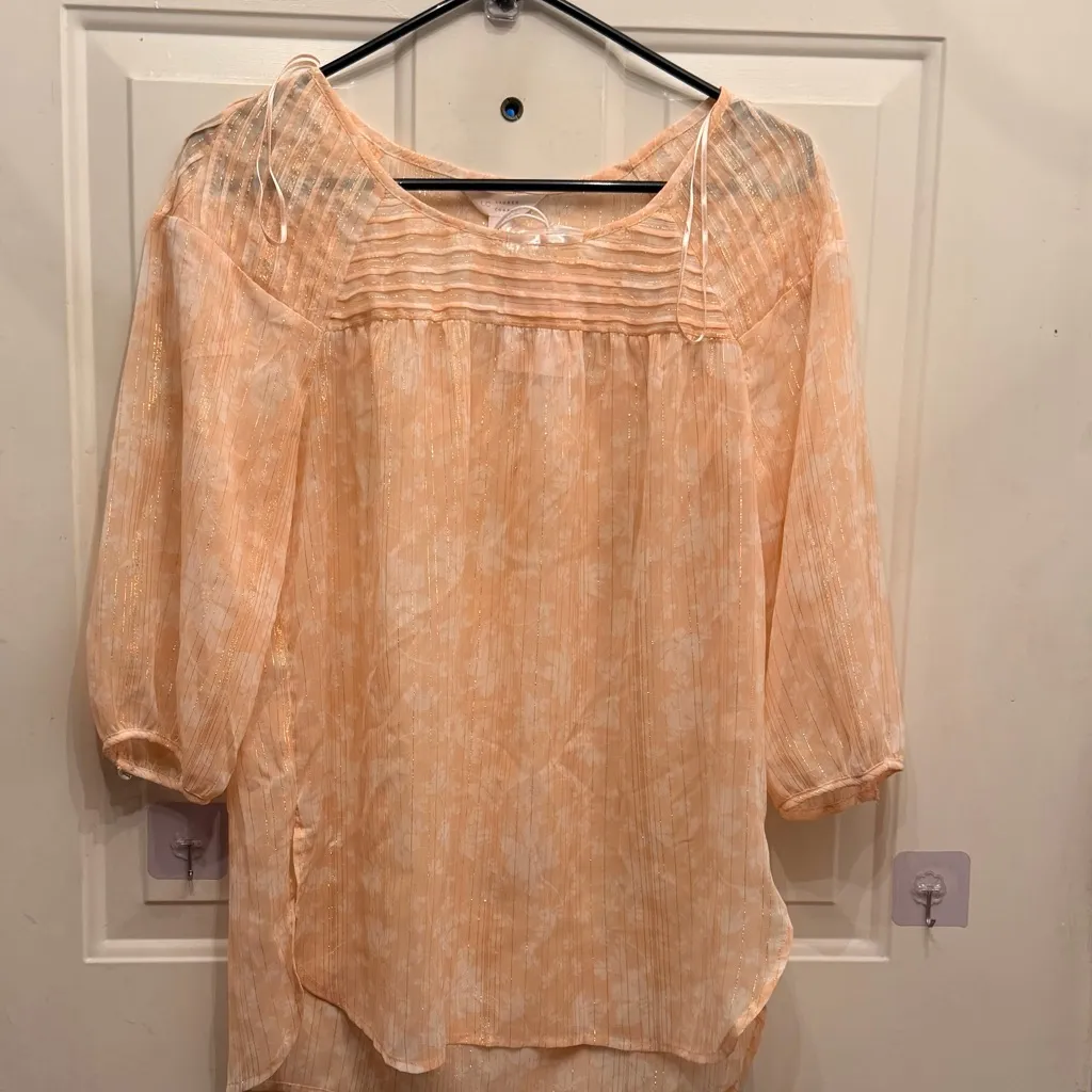 LC Lauren Conrad Light Peach / gold Blouse transparent chemsie/slip top - Image 3